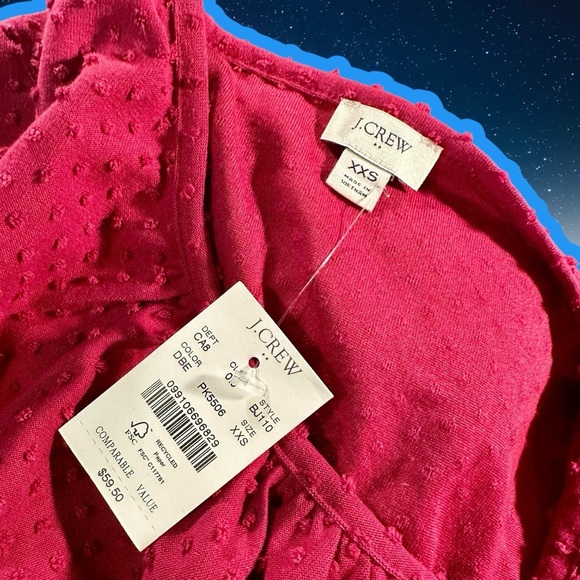 NWT J. Crew Factory Magenta ‘Poet-Sleeve Clip-Dot’ Top Size XXS - Picture 2 of 12